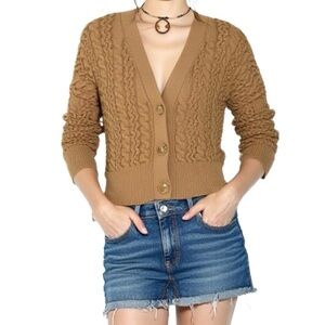 MARC Andrew New York Cable Knit Cropped Cardigan in Camel Size Large